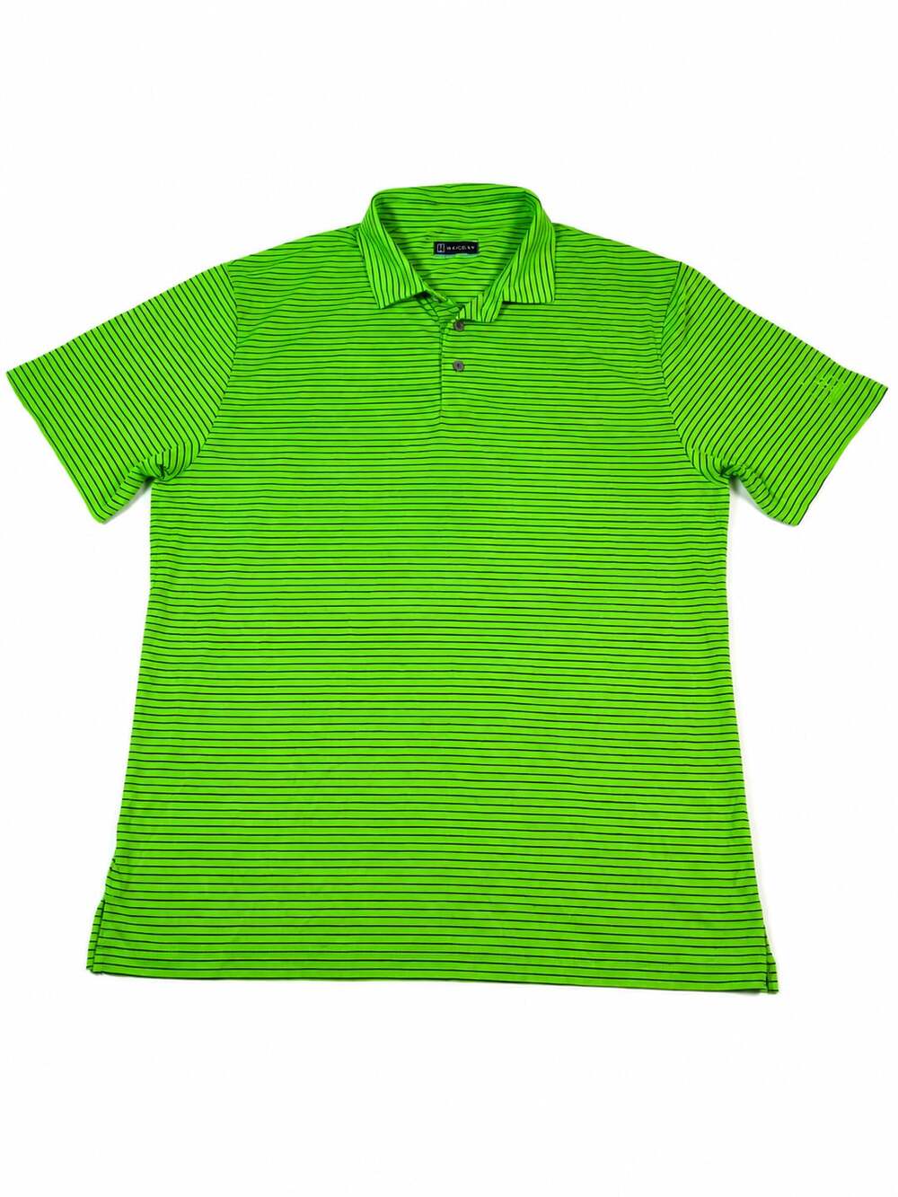PGA Tour Golf Shirt Mens L Large Chartreuse Green Striped Performance Polo